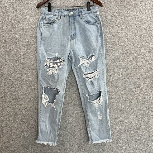 Aeropostale Mom Jeans Womens Size 8 Distressed Blue Frayed Hem Light Wash - Picture 13 of 14